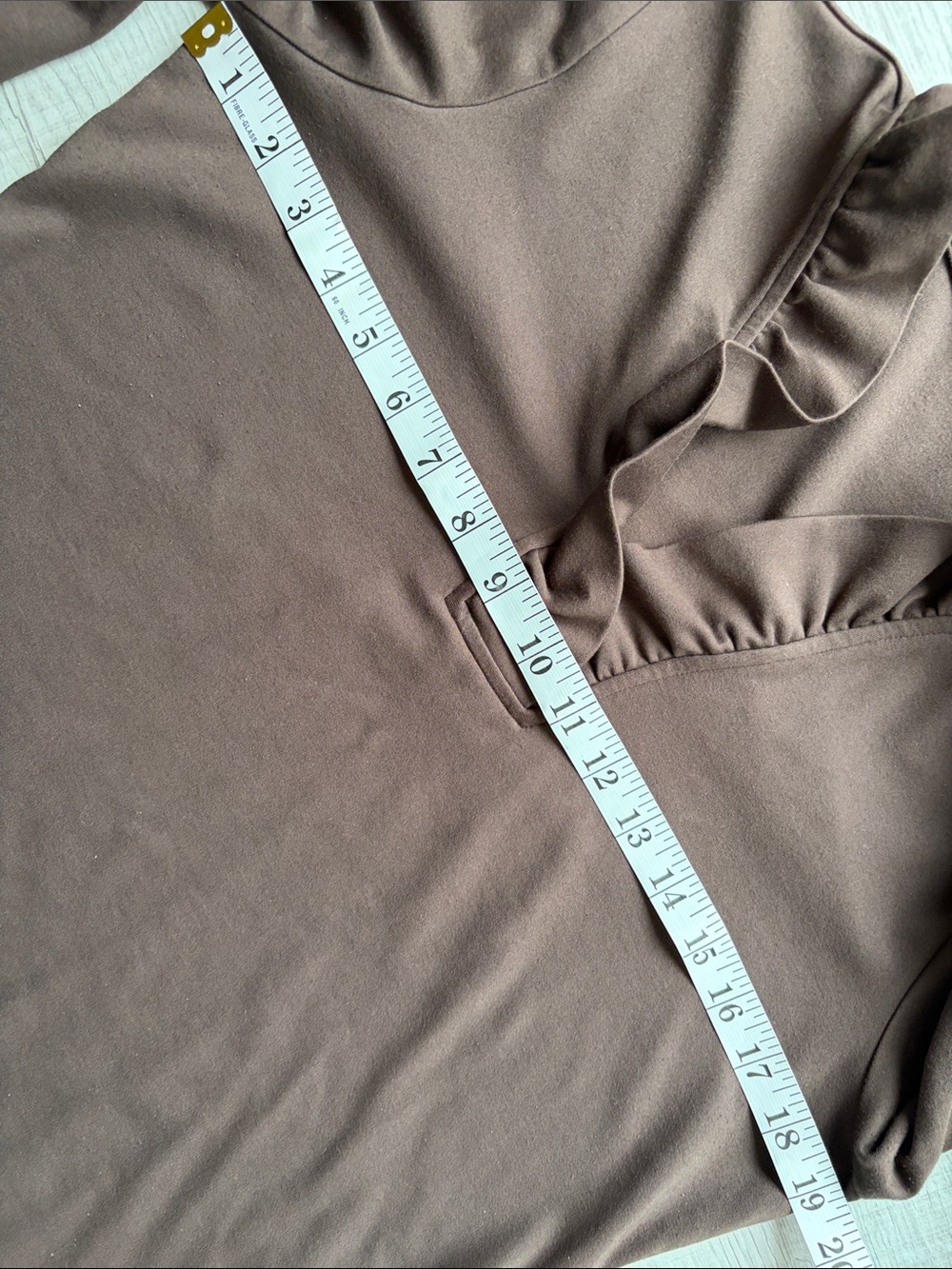 J. McLaughlin Chocolate Brown Ruffle V-Neck 3/4 Sleeve Top, Size M. - Picture 9 of 11